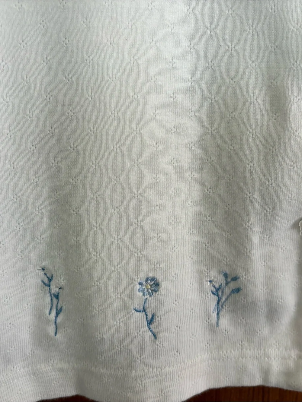 Talbots White Cardigan Sweater Light Blue Floral Trim Cottagecore L - Picture 4 of 7